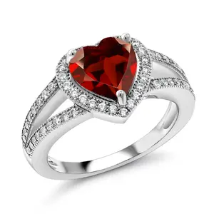 GEM STONE KING 925 Sterling Silver Heart Halo Ring for Women with 8MM Birthstone & White Moissanite Accents, Elegant Anniversary & Engagement Jewelry, Heart Shaped Ring, Elegant Ring