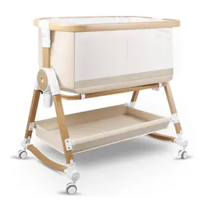 4 in 1 Baby Bassinet, Bassinets Bedside Sleeper with Wheels and Storage Basket, Adjustable 7 Heights Bedside Sleeper with Mosquito Net, Breathable Mesh Rocking Bassinet for Baby | movable, big storage basket, big mesh sides andador de bebe detachable toy