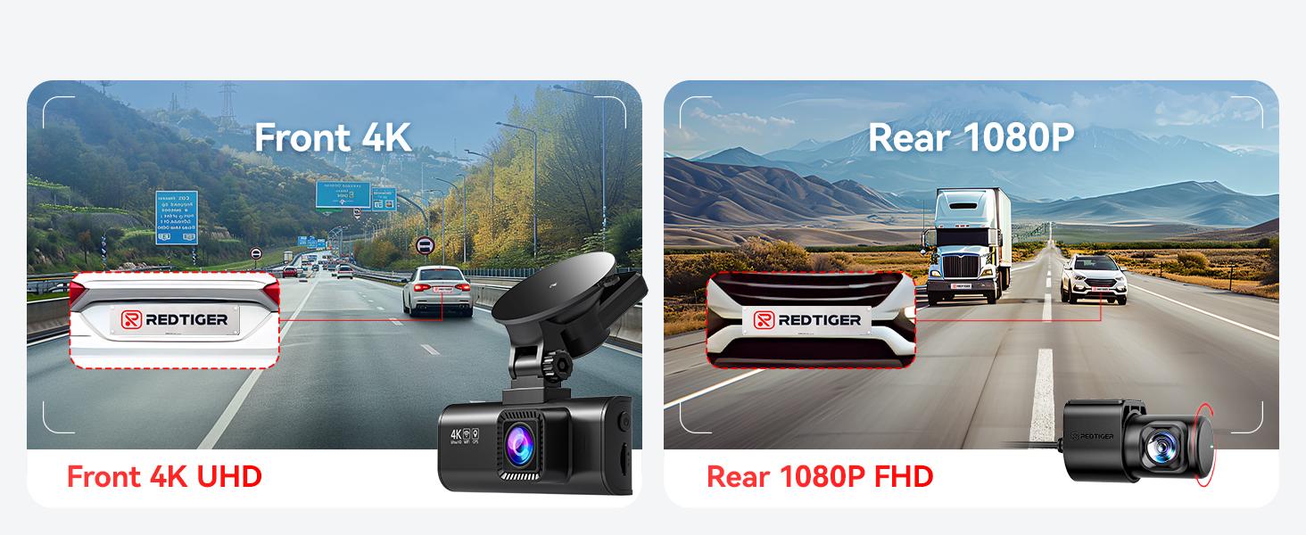 REDTIGER F7NP 4K Front Rear Dash Cam with Double-4 Fuses Free 32GB Card 3.16" IPS Screen Night Vision 170° Wide Angle WDR GPS DVR for Auto Vehicle Holiday Haul
