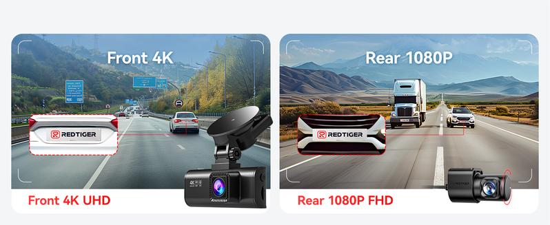 REDTIGER F7NP 4K Front Rear Dash Cam with Double-4 Fuses Free 32GB Card 3.16" IPS Screen Night Vision 170° Wide Angle WDR GPS DVR for Auto Vehicle Holiday Haul