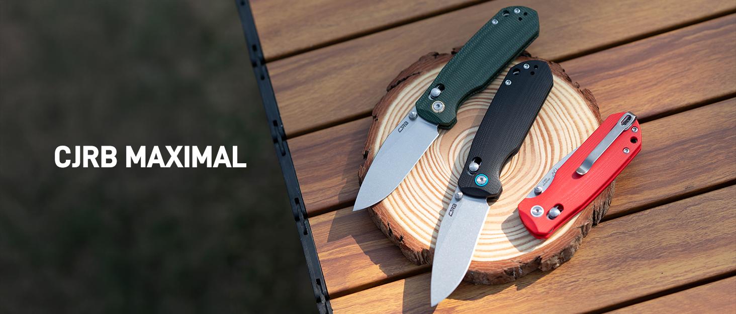 CJRB Maximal Pocket Hunting Knife for Man, 2.95" AR-RPM9 Steel Blade Green Micarta Handle, Outdoor Emergency Survival Gear,Tactical Tool