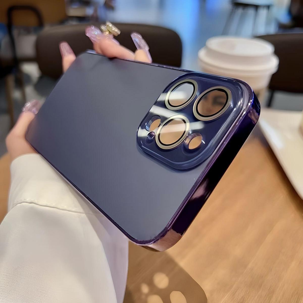 Luxury Shiny Electroplated Matte Acrylic Tempered Glass Case for Phone 17 16 15 14 13 12 11 Pro Max,Original Color Plating Phone Case All-Inclusive Ultra-Thin Frosted Case