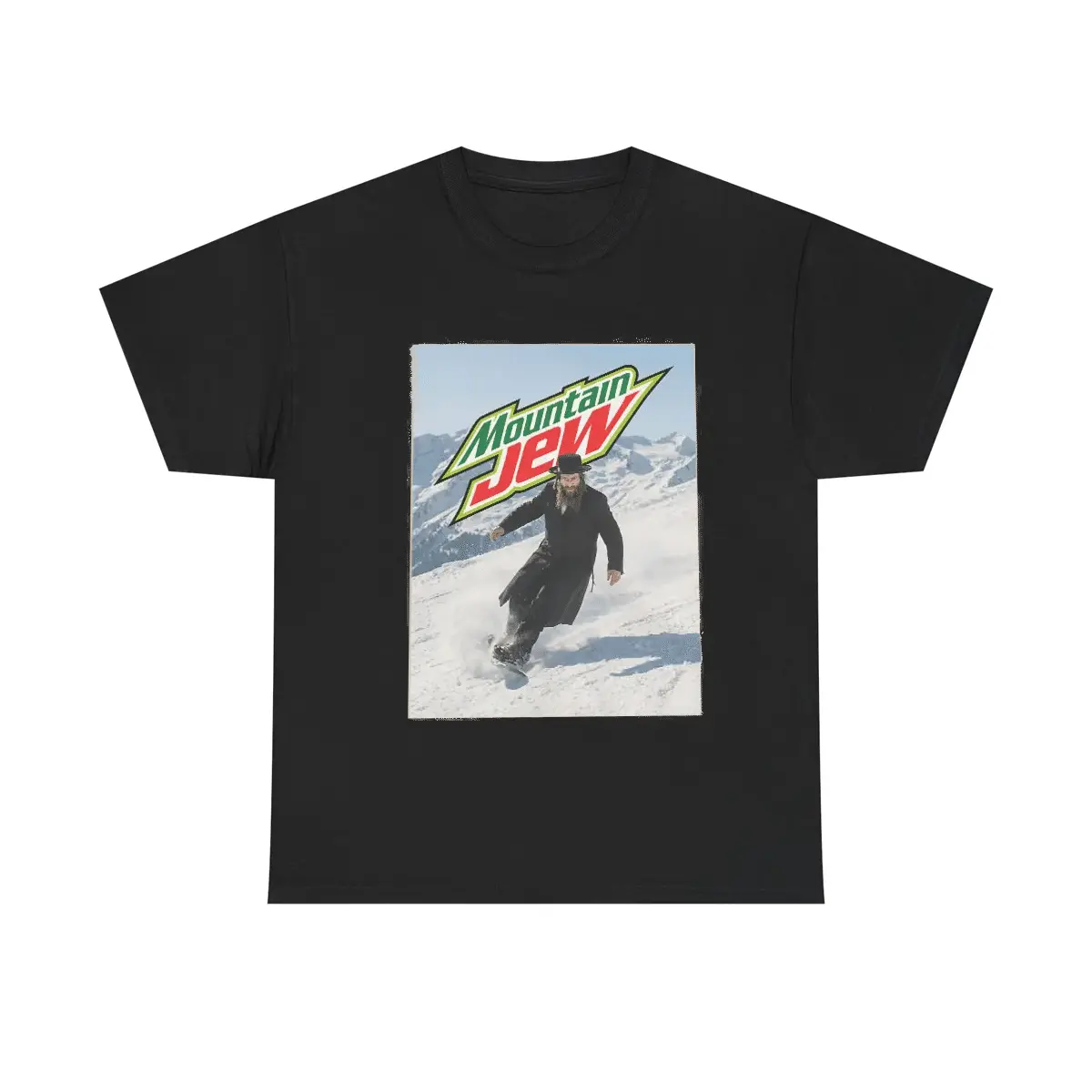 Mountain Jew Funny Meme Crew Neck Loose Flannel Fabric Sports Top, Internet Humor Graphic Tee, Viral Joke Sarcastic Statement Shirt