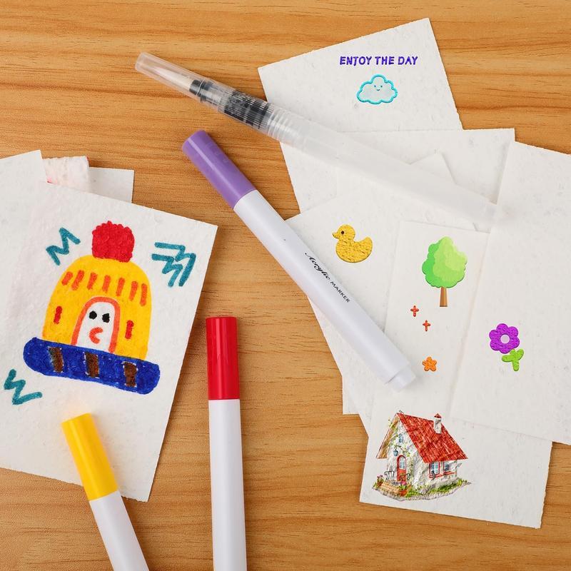 PlayfulCanvas Co. Magic Foam Texture Painting Kit 46 Pcs with 20 Foam Texture Papers & 12 Colors Acrylic Paint Markers for Kids Creative Development