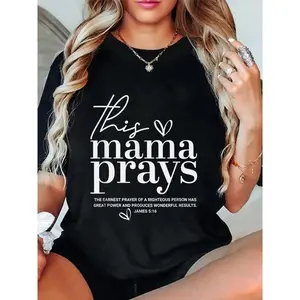 100% cotton This Mama Prays Cute Jesus Scripture Bible Christian Women T-Shirt Summer Outfits For Women T Shirts Women Graphic Tees WomenFashion