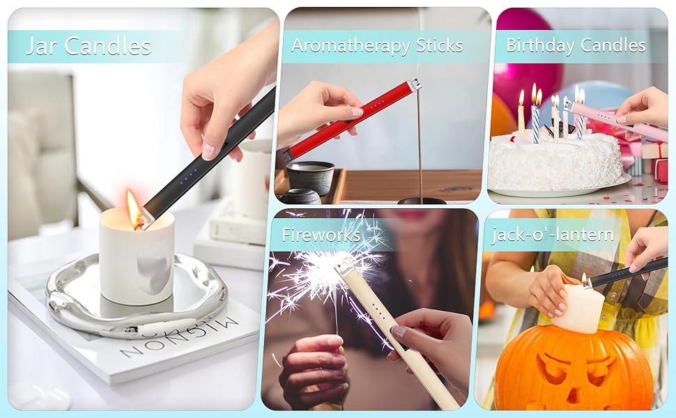 Electric Lighter, Rechargeable Lighter with Battery Indicator Light and Safety Switch, Electric Candle Lighters for Scented Candles,Barbecues, Camping, Holiday Parties