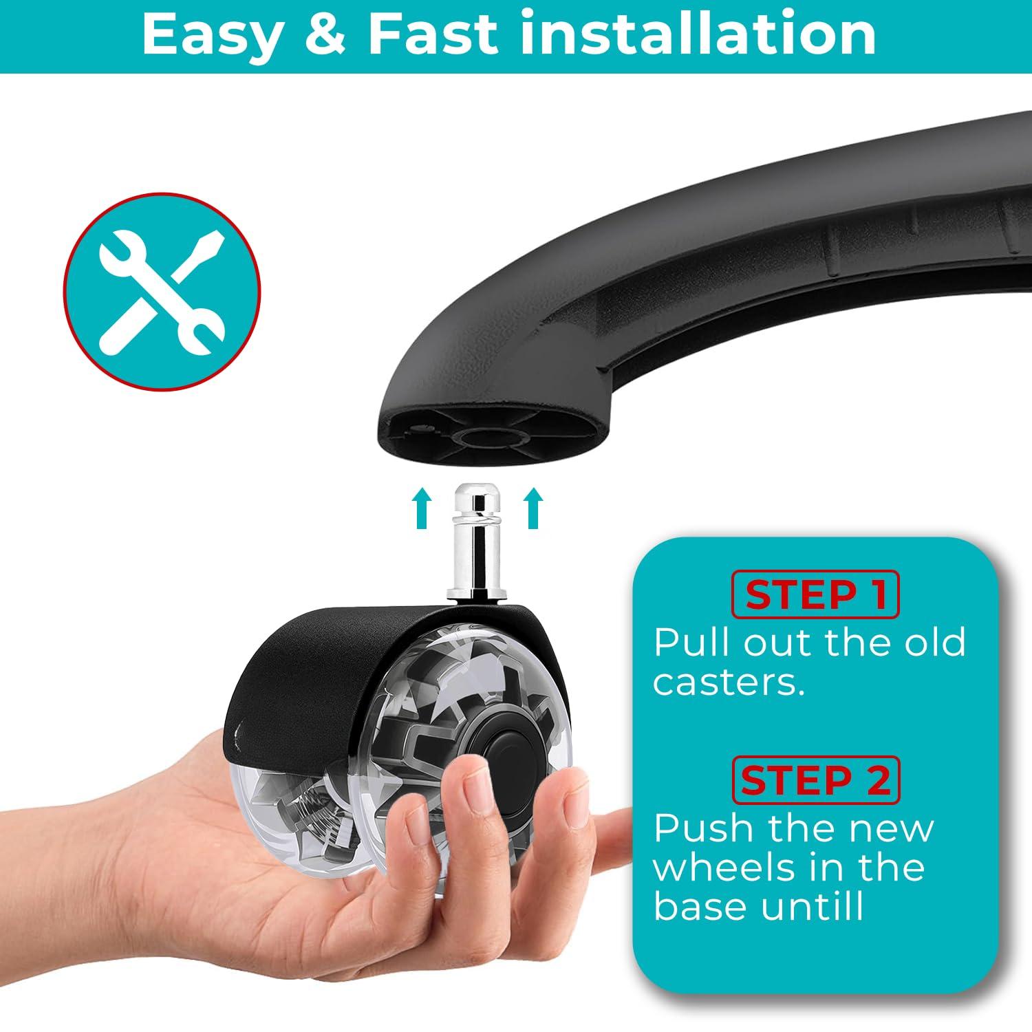 THE WELL KEPT 2 Inch Office Chair Caster Wheels Set of 5 Heavy-Duty Smooth Rolling Safe for  Floors Silent and Durable Replacement for  and Office Chairs