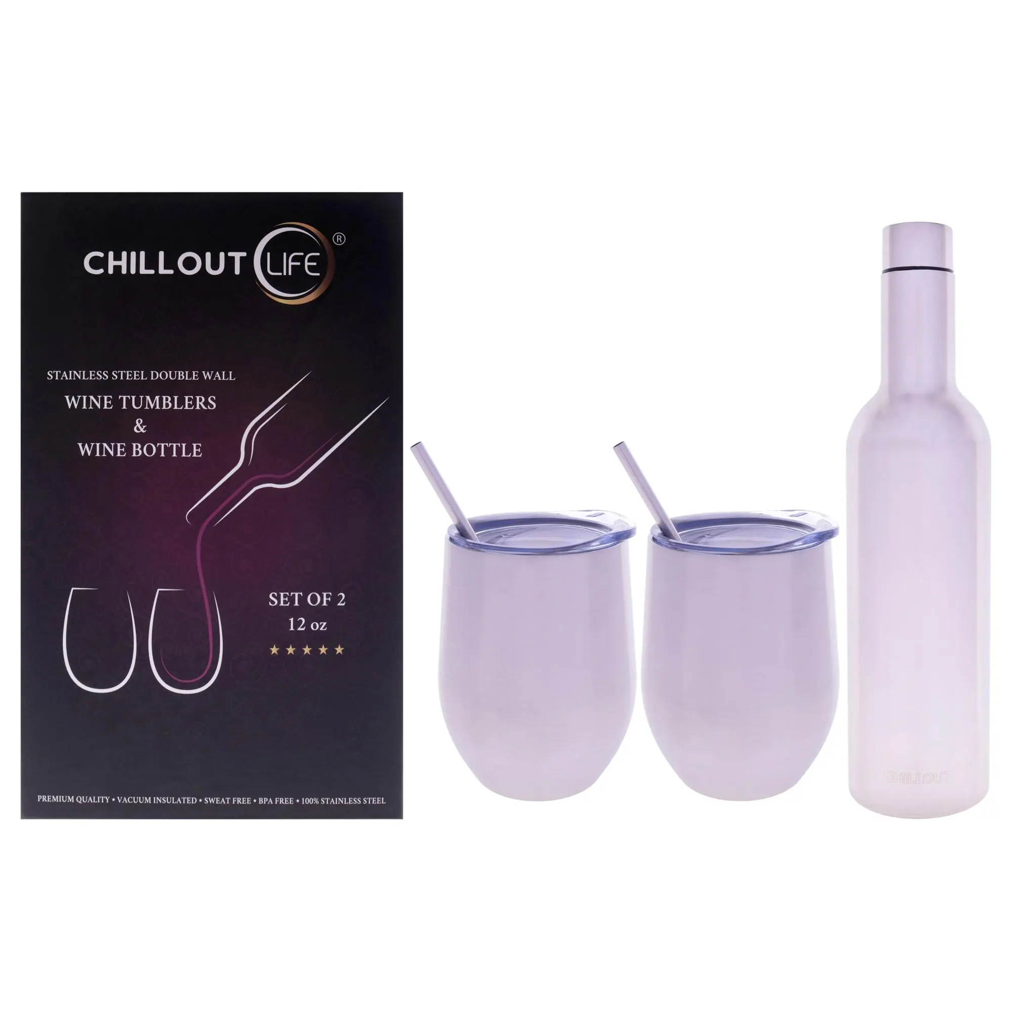 2-Piece Double Wall Insulation Stainless Steel Set, Wine Tumbler and Bottle for Wine Use