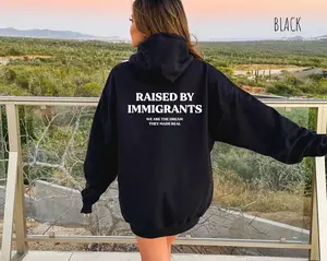 Raised By Immigrants Hoodie, Immigrant Family Pride Quote Hoodie, Unisex Cotton Hoodie, American Dream Message Top, Cultural Identity Apparel