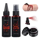 BOBISUKA 3-Products Halloween Fake Blood Cosmetic Kit - Coagulated Formula, Spray, Dripping Type, Washable SFX Props for Halloween Costume, TV Shows, Face Paint, Crafts; Apply on Face, Arms, Legs,familyfun