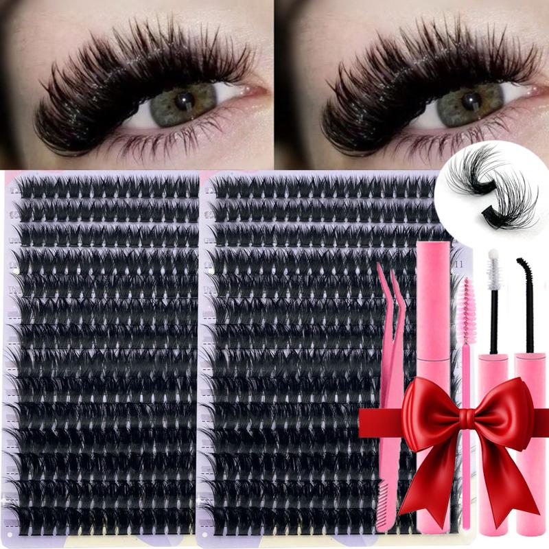 DIY Lash Clusters Kit - soft fluffy Black Thin Long-Lasting Lashes with glue Remover & tweezer for Beginners Easy At-Home Application - Eyelash Set