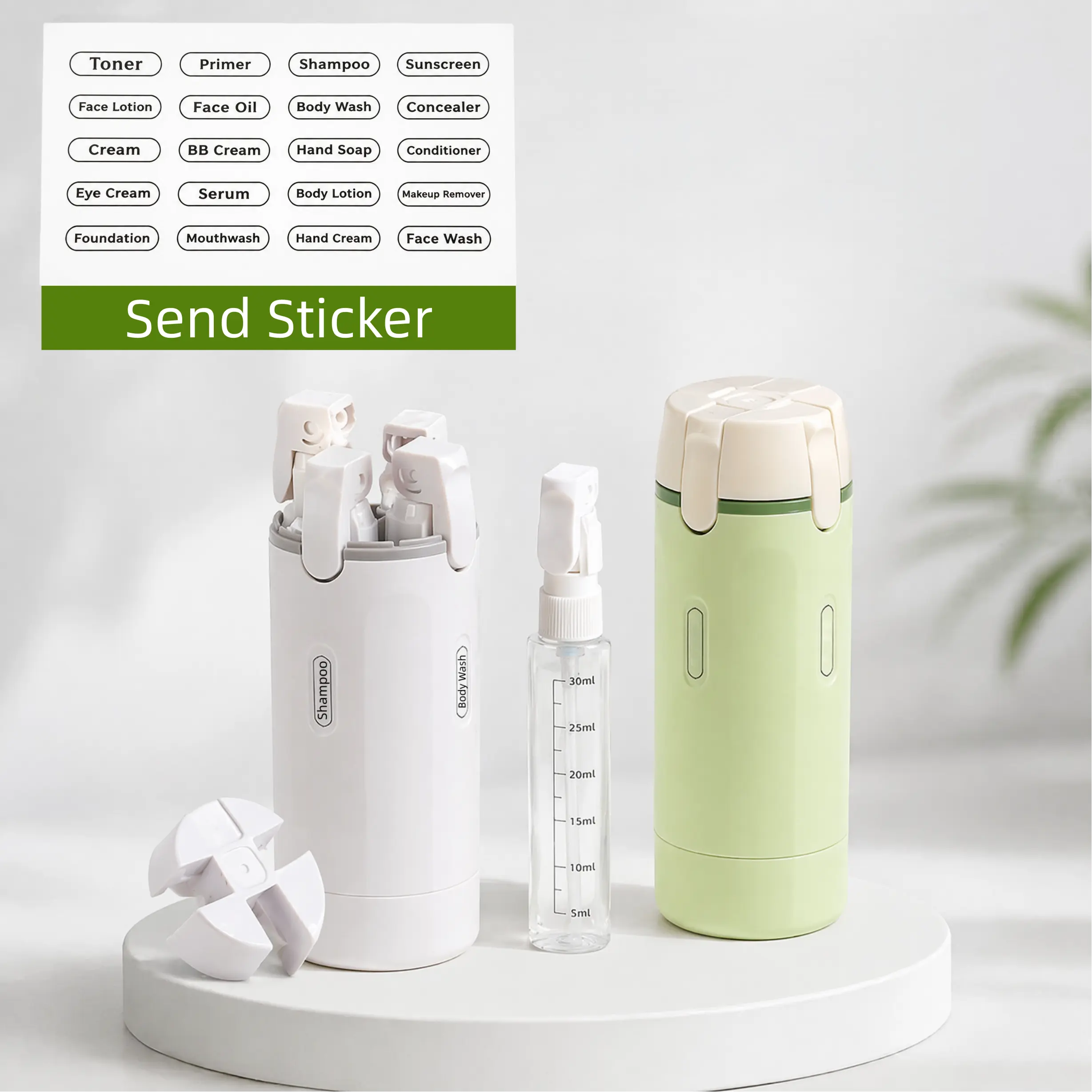4-in-1 Travel Refillable Toiletry Bottle Set | TSA Approved Leak Proof Liquid Travel Containers With Labels & Spray Bottle, BPA Free Portable Travel Size Bottles For Shampoo Conditioner Body Wash Skincare Cosmetics