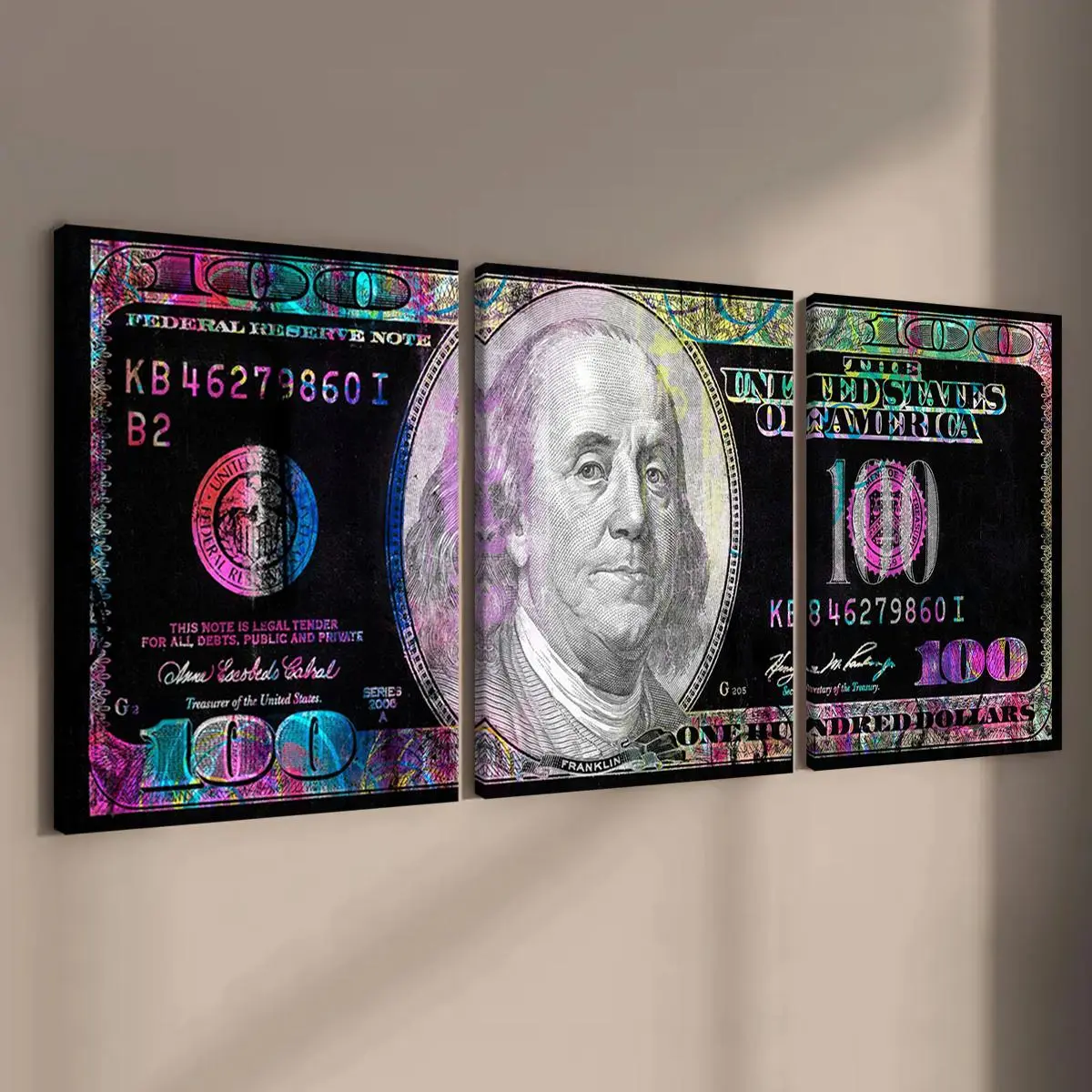 Wooden Framed Canvas Painting Set, 3 Counts/set Currency Pattern Artistic Wall Art Home Decor, Abstract Pattern Print Wall Decor for Home Living Room Bedroom Office