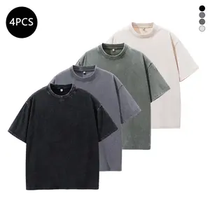 4 Pack summer Tshirts for Men Gym Vintage washed and distressed T Shirts Workout Baggy Tees Summer casual loose and versatile high street clothes for men
