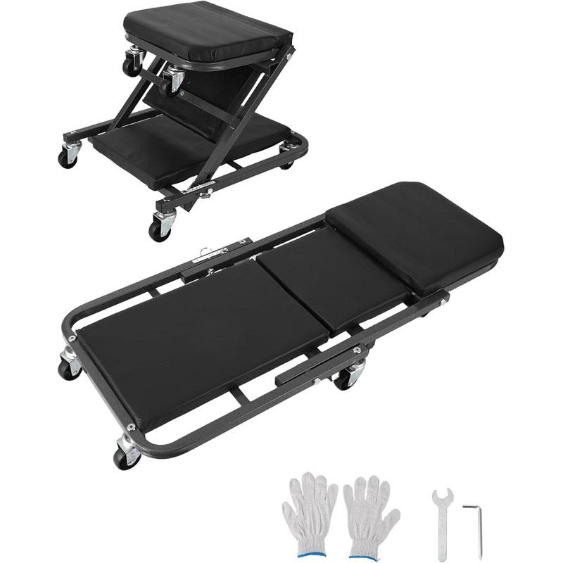 36-inch Z-Creeper Seat with Wheels, 2-in-1 Folding Garage Seat, 330 lb Capacity, Under-Car Automotive Mechanic Repair with 6 Swivel Casters