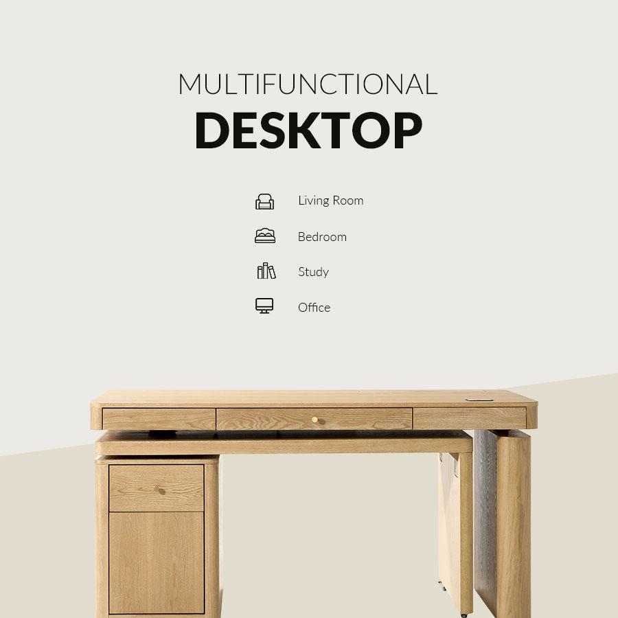 HULALA Veritas Home Office 360-Degree Rotating Desk with Flip-Top Lid Electric Height-Adjustable Design Side Cabinet Drawers Storage L Shaped Wood Finish Ergonomic