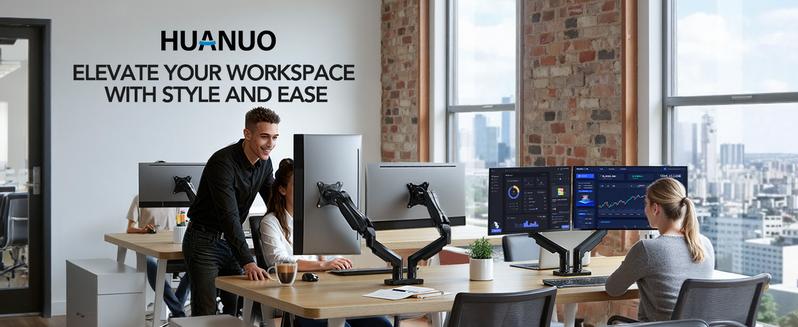 HUANUO Dual Monitor Arm Adjustable Gas Spring Monitor mount for Gaming and Home Office Setups, Monitor Arm hold up to 30" with 19.8 lbs Max Weight and C-Clamp or Grommet Hole Mounting HUANUO Dual Monitor Arm Adjustable Gas Spring Monitor mount for Gaming and Home Office Setups, Monitor Arm hold up to 30" with 19.8 lbs Max Weight and C-Clamp or Grommet Hole Mounting