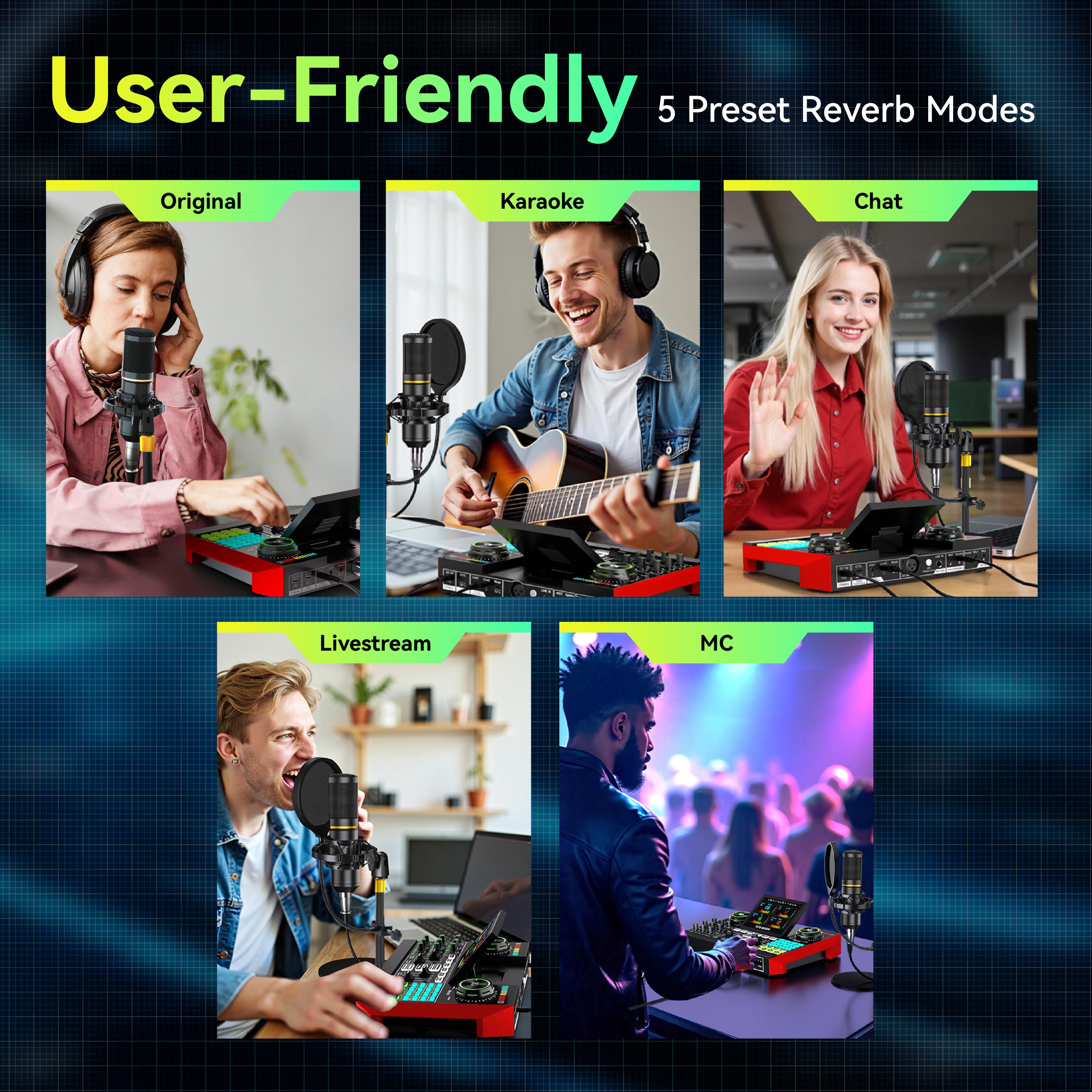 Tenlamp G10-BM800 sound card kit, podcast equipment with customizable sound effects, two-level noise reduction, computer audio mixing, condenser microphone, suitable for live streaming, gaming, podcasting