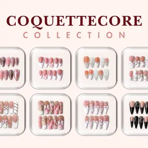 NailPhoria COQUETTECORE Collection - Handmade Press-On Nails | Reusable, Salon-Quality, Long-Lasting, Glossy Design