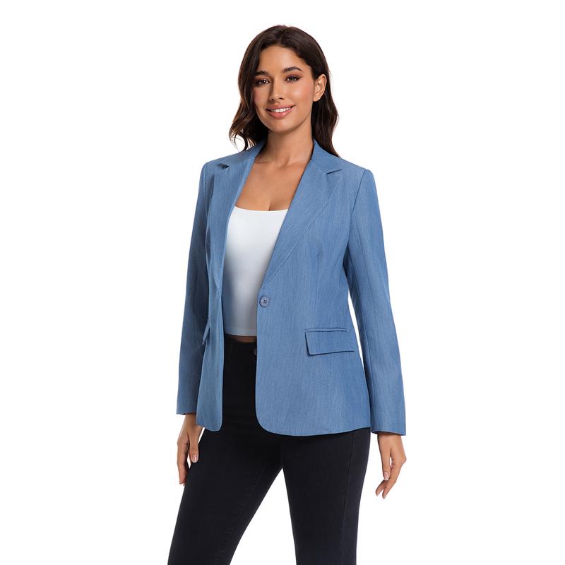 Women's Beige Business Casual Blazer Solid Color Work Jacket Lightweight Office Coat with Button Detail for Professional Spring Fall Outfits Chic Piece Collared Fitted Long Sleeve Minimalist Suits