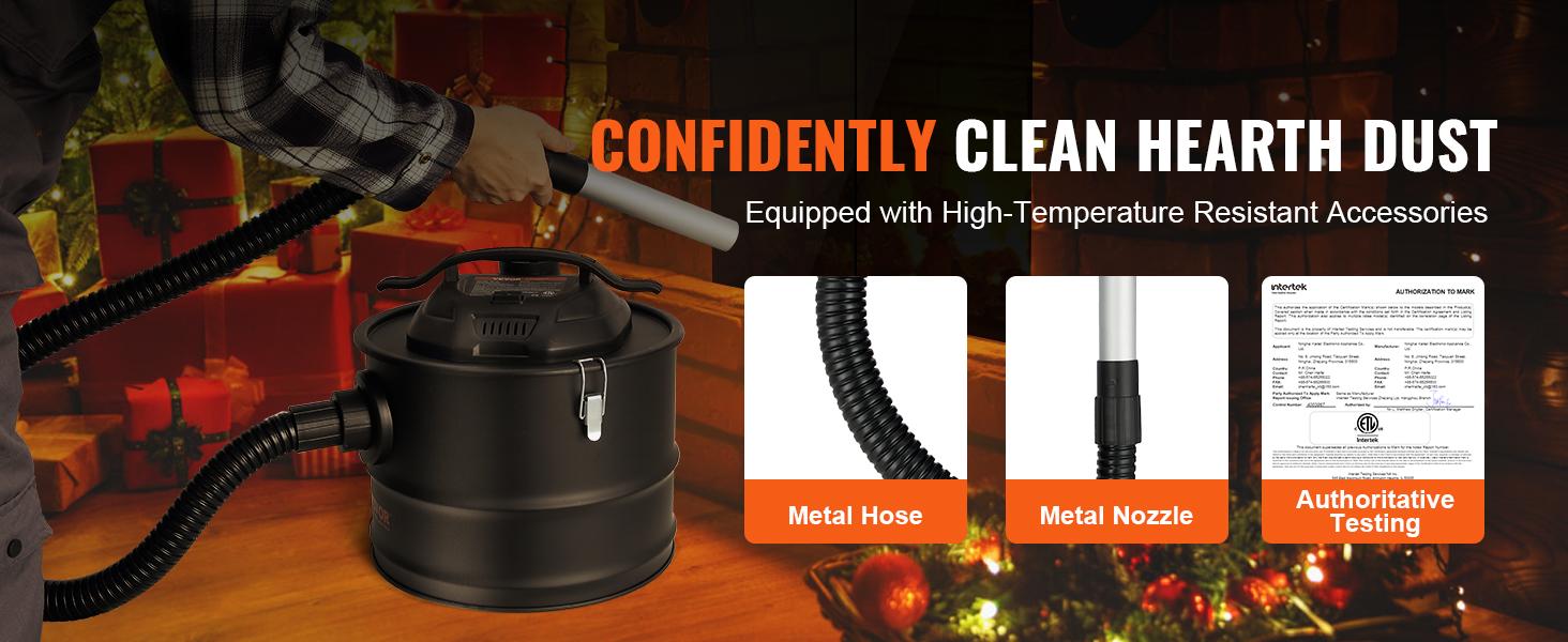 VEVOR Ash Vacuum Cleaner, TikTokShopBlackFriday, 4 Gallon with 1200W Powerful Suction, Ash Vac Collector with 47.2 in Flexible Hose, for Fireplaces, Log Burner, Grills, Pellet Stoves, Wood Stove, Pizza Ovens, Fire Pits