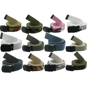 ARMYU Military Web Belt Reversible Cotton Canvas Army Camo & Solid Belts with Black Buckle 54"