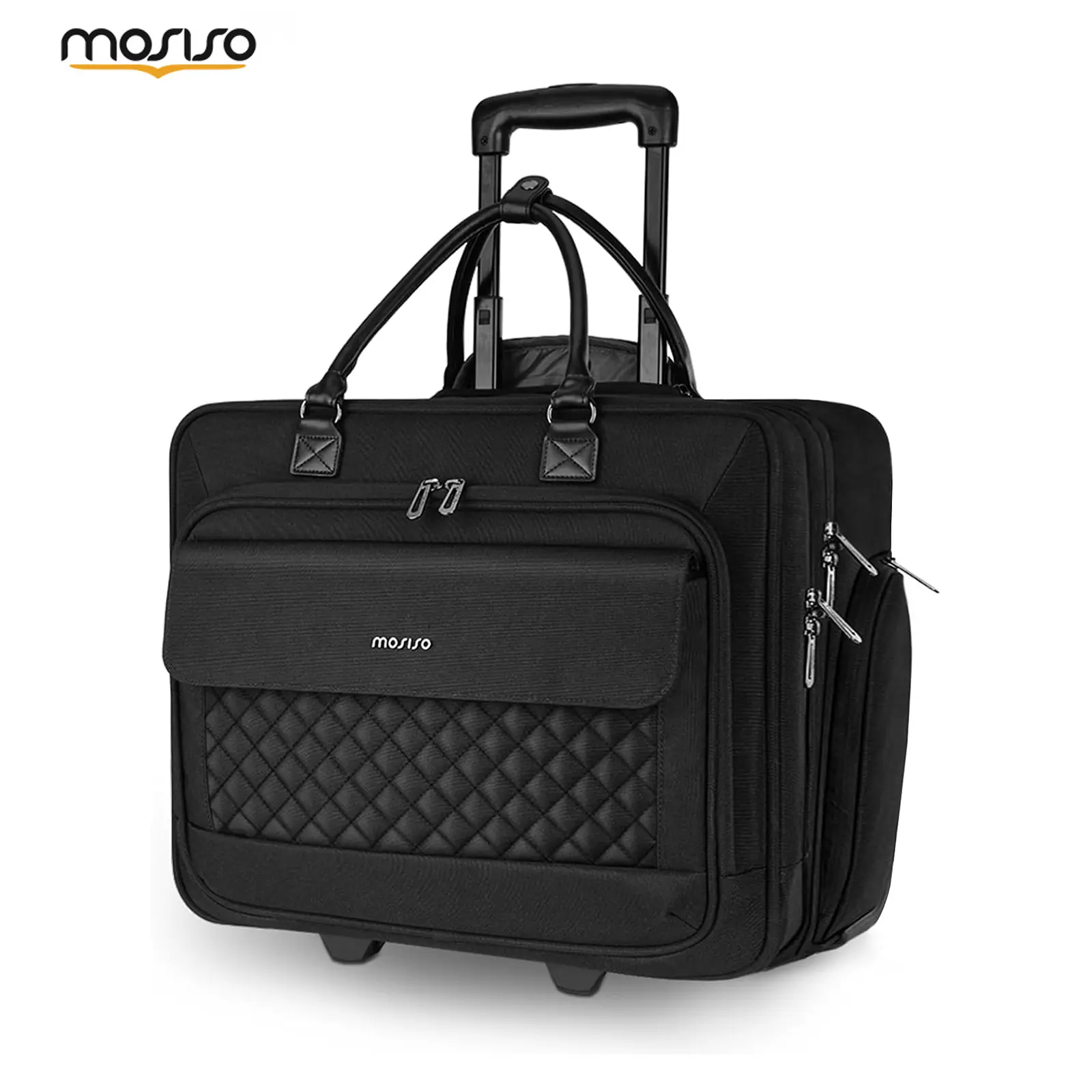 MOSISO Rolling Laptop Bag 15.6 Inch, Expandable Rolling Briefcase with Wheels, Overnight Computer Bag for Women Men, Business Travel Work Carry On Bag, Black
