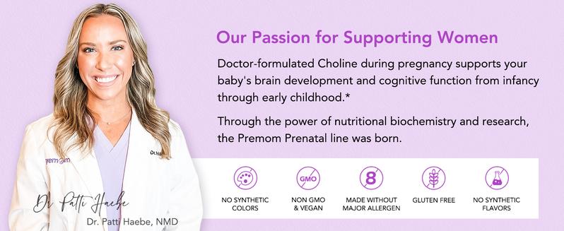 Premom Prenatal Choline Bitartrate Supplement 550mg for Cognitive Development 60 Capsules 30 Days Supply Nutritional Support for Pregnancy Metabolism & Baby Brain Development