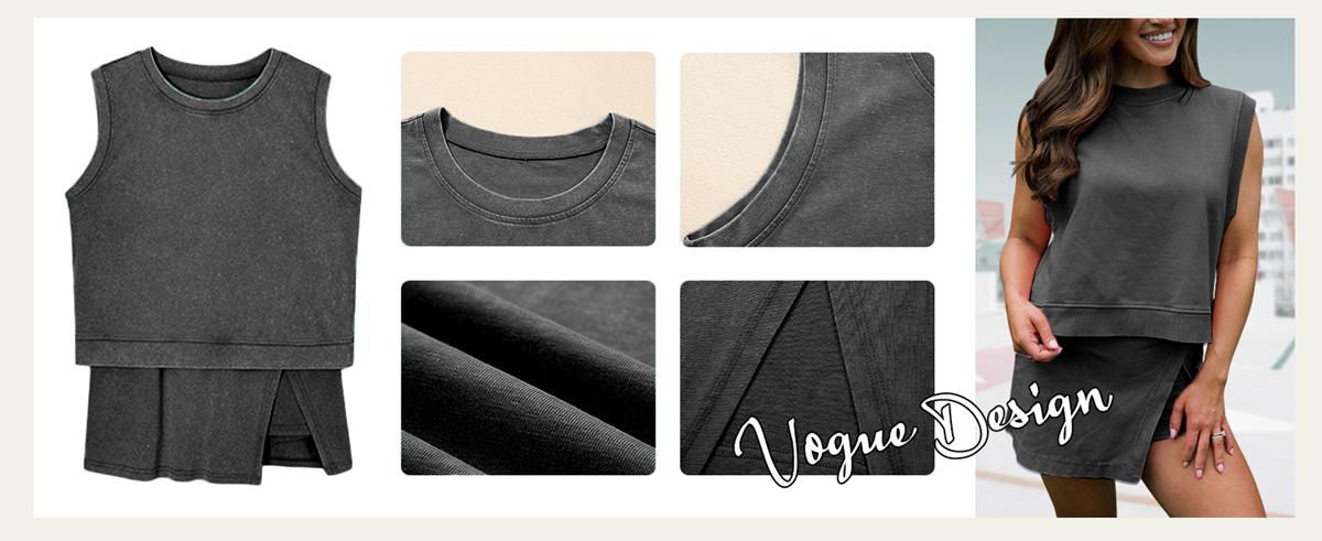 WoodBerry Women's Two Pieces Casual Travel Outfits Summer Short Lounge Set Cotton Tank Top Lined Split Athletic Skirt Sportswear Set