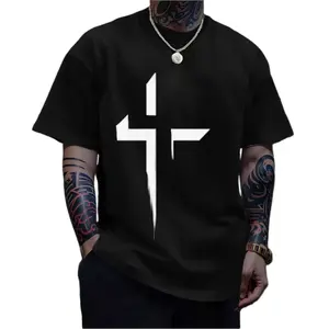 Geometric Cross Graphic T-Shirt Streetwear Black Oversized Tee