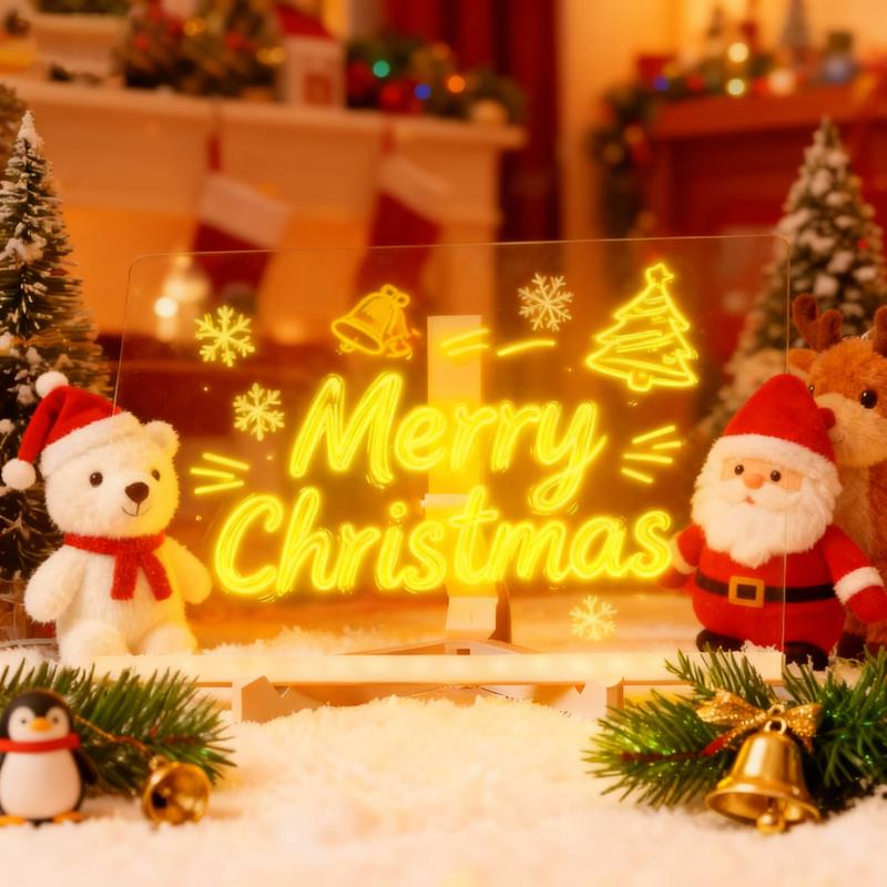 Snofrid LED Message Board Acrylic Dry Erase Light-Up Board with Stand Markers Cleaning Cloths Tracing Paper Erasable Reusable Kids Learning Gift for Birthday Halloween Christmas Decorative Neon Sign