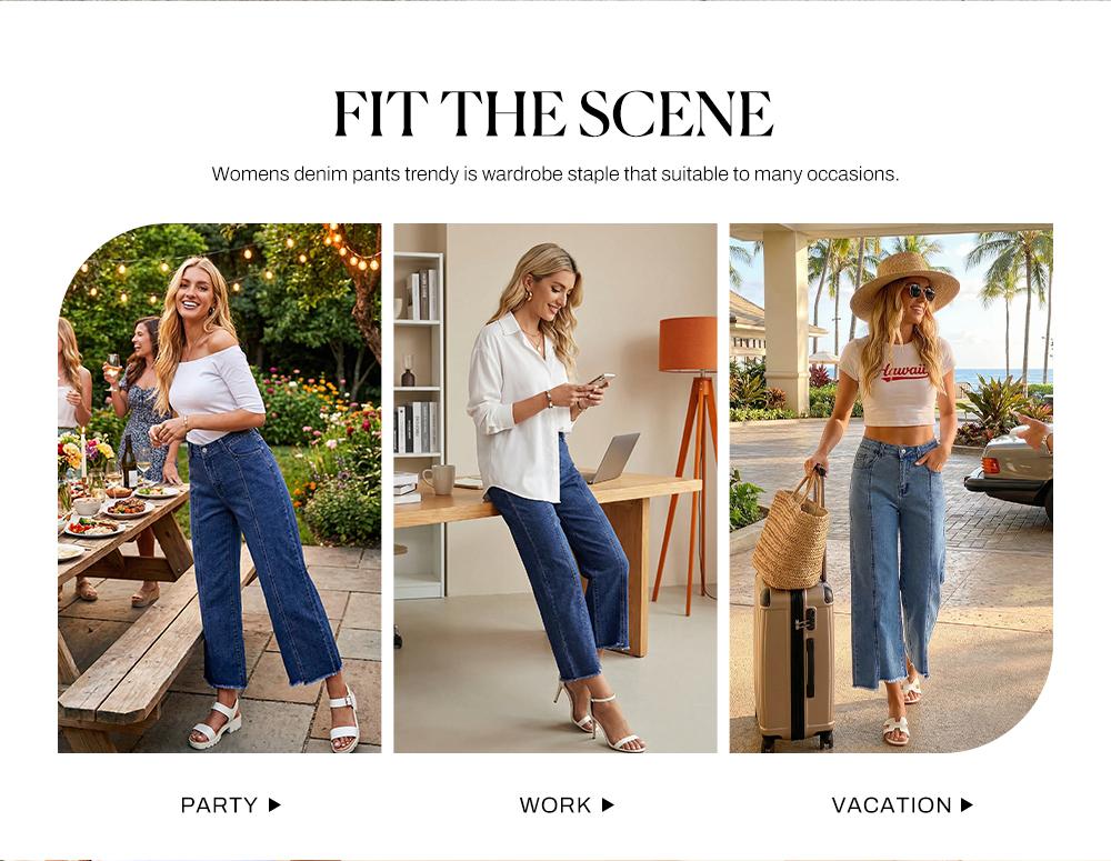 Sidefeel Women's Jeans High Waisted Wide Leg Loose Fit Straight Leg Zimbaplatinum Cropped Denim Pants