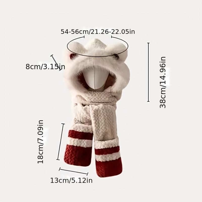 High-value balaclava hat in red and white color scheme, perfect for autumn and winter Christmas, featuring a bear design and color blocking for warmth. A three-piece set including a scarf, hat, and gloves.
