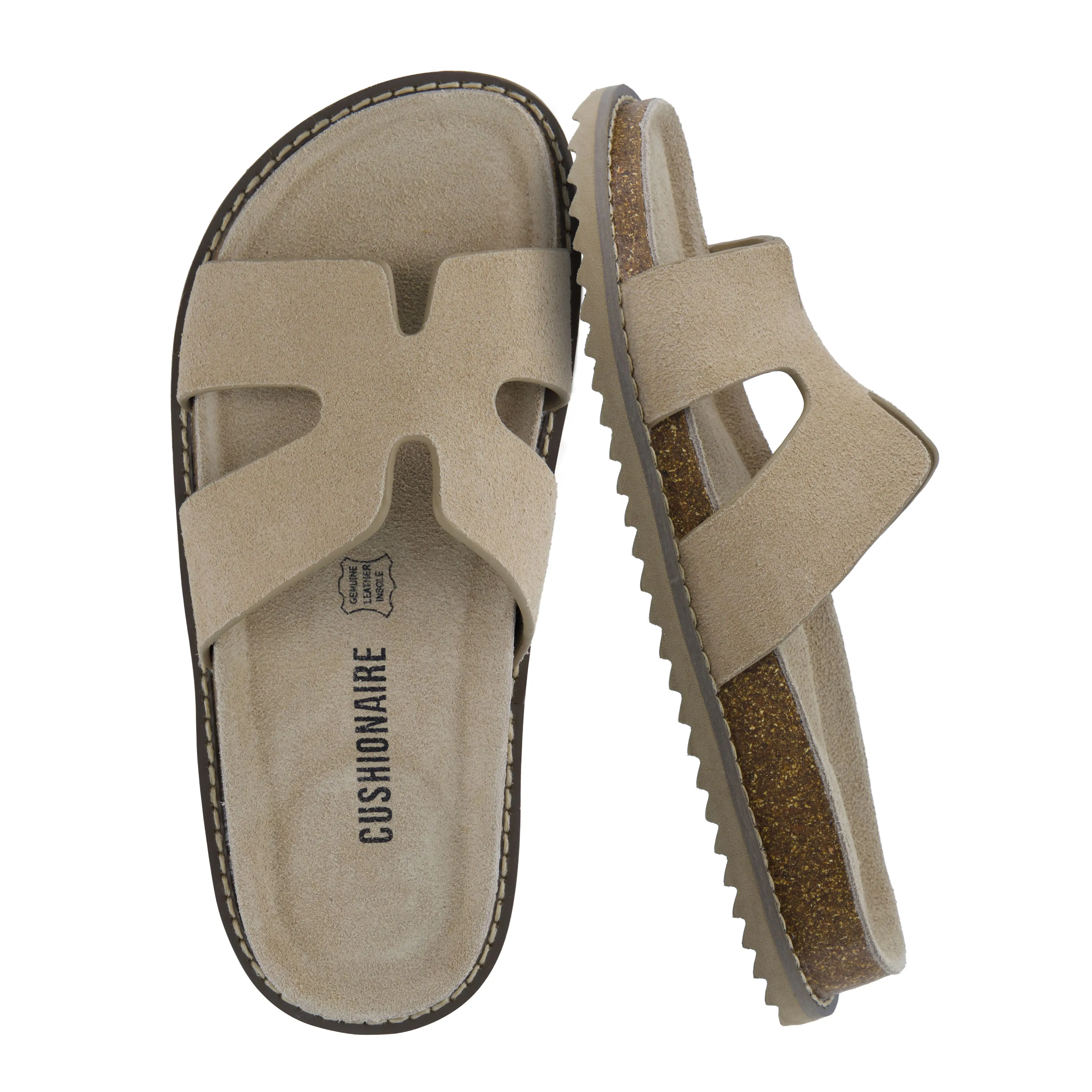 Cushionaire Women's Wisdom Leather Slide Sandals - Genuine Leather Shoes for Women with Cutout Upper and Contoured Cork Footbed for Memory Foam Padded Comfort