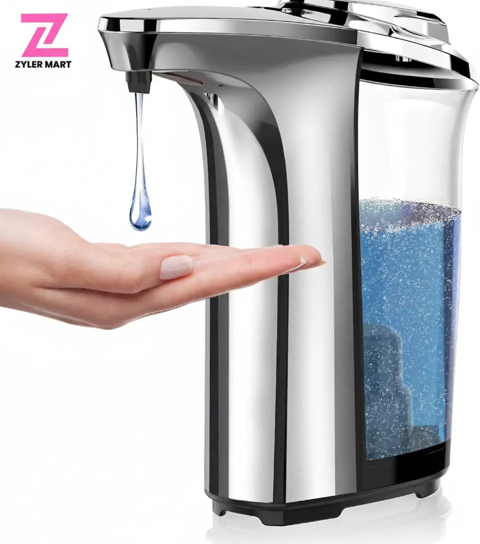 ZYLER Waterproof Automatic Touchless Soap Dispenser - 17oz/500ml Infrared Sensor Countertop Model, 5 Adjustable Levels, Transparent Leak-Proof Rubber Container, Home Bathroom Accessory for Hands-Free Use in Bathroom, Kitchen, Water Proof