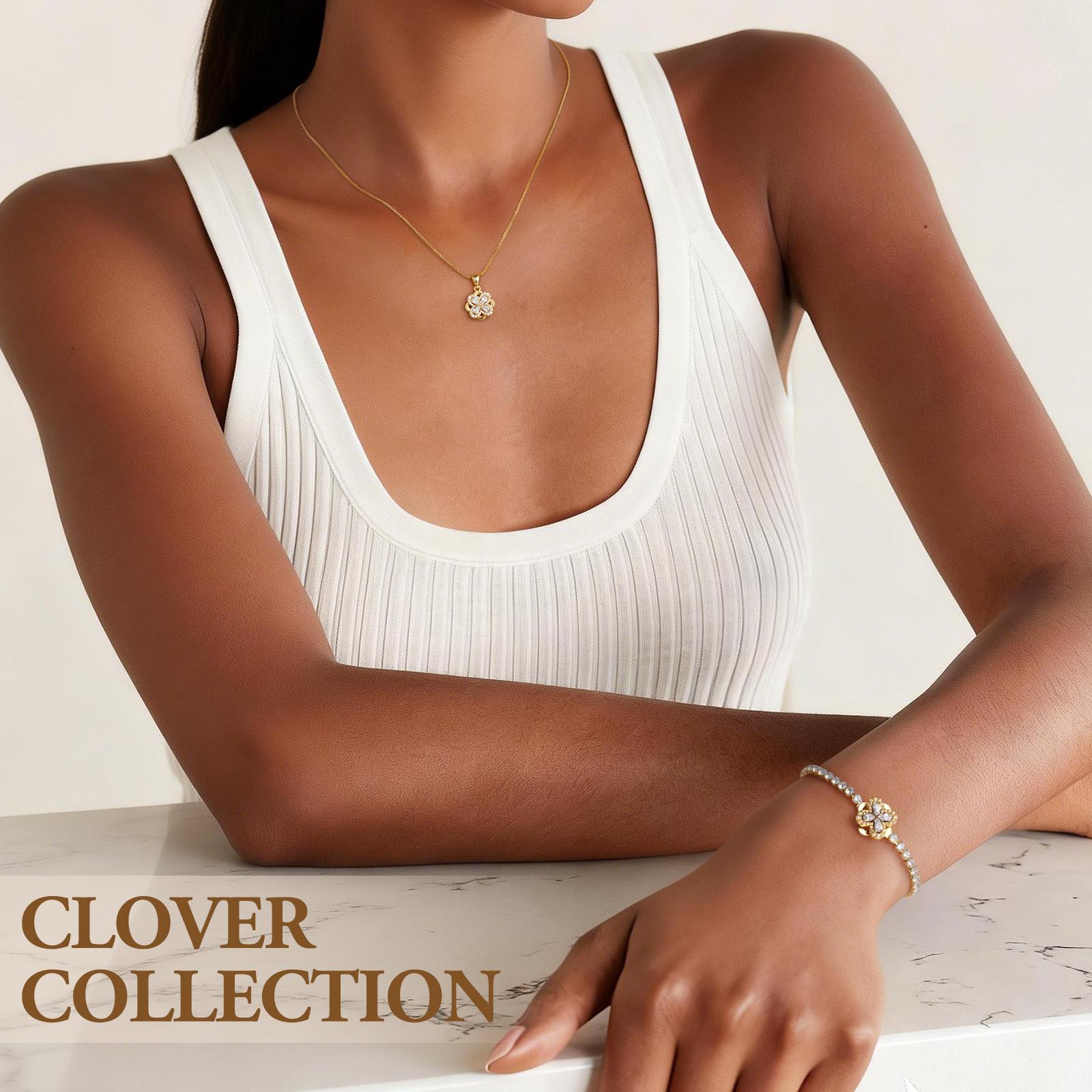 Spinning 4-Leaf Clover Necklace, Ajustable Chain length: 16"+2.5" Extension