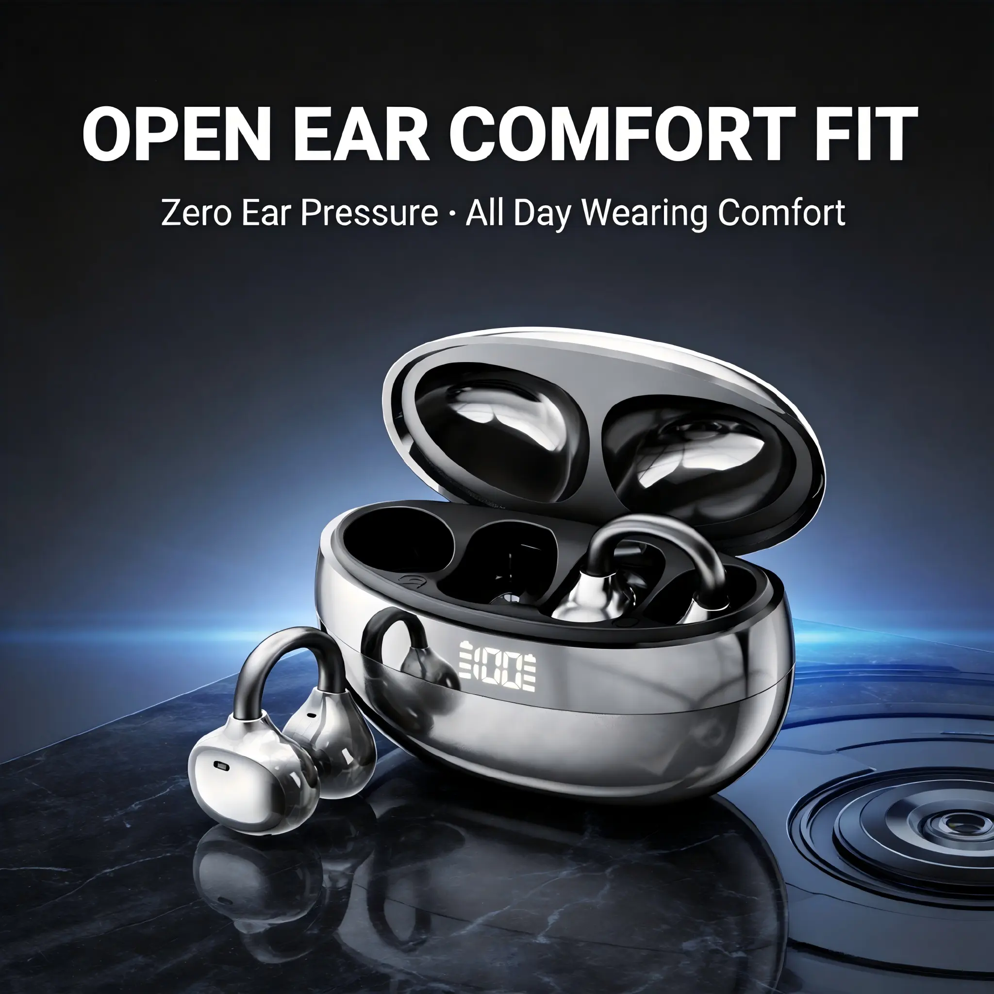 Open-Ear Bluetooth Earbuds, No Ear Pressure Comfort Fit, All-Day Wearing Comfort, Wireless Earphones with Portable Charging Case Audio Electronic