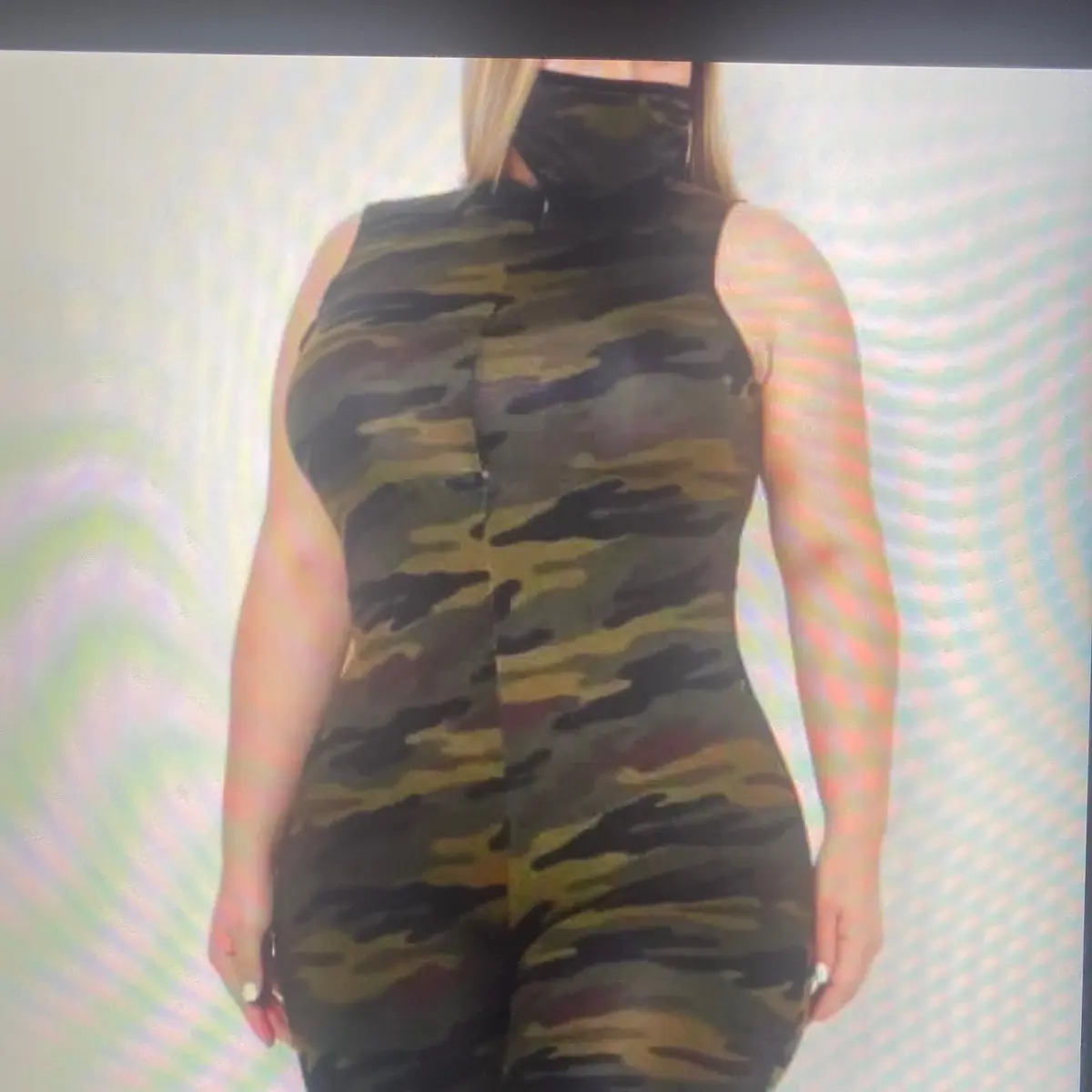 Plus Size Camouflage Romper and Mask Set
