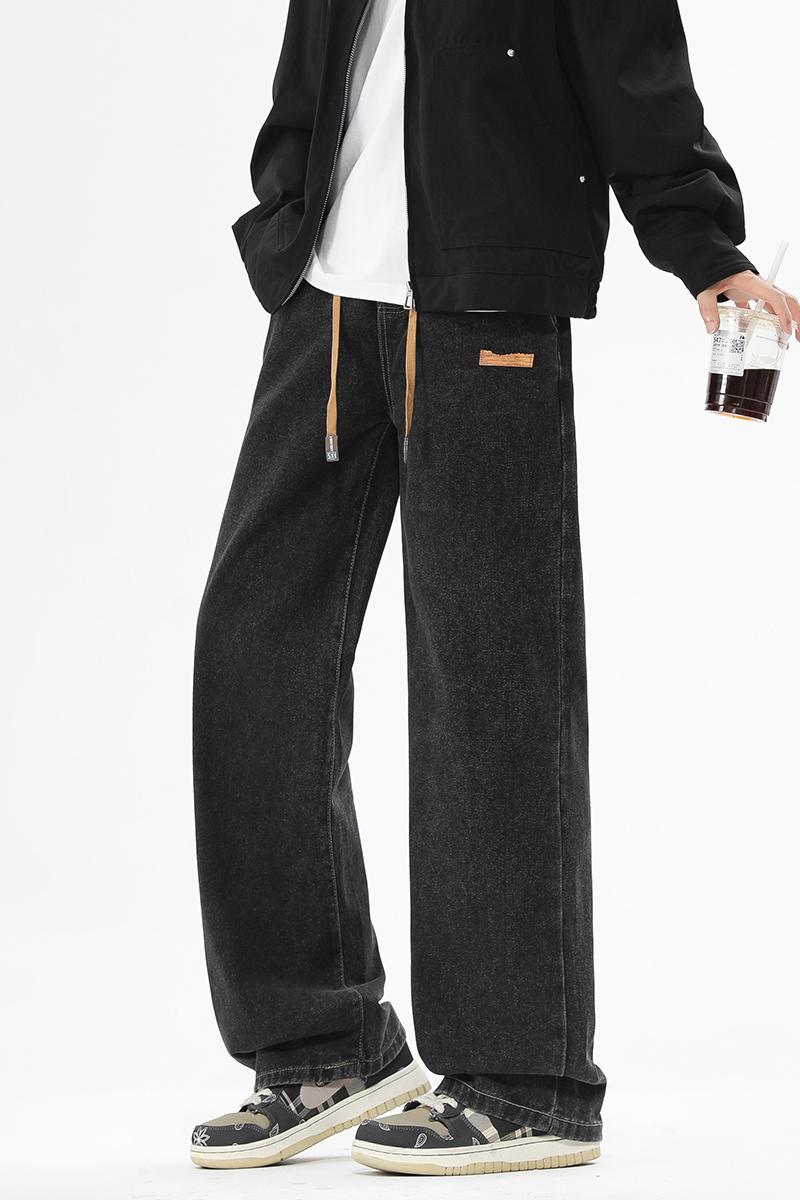 Grand Opening - Men's Straight Jeans, Casual Drawstring Elastic Waist, Denim Pants, Heavyweight Washed Jeans, Premium Blended Elastic Fabric with 72% Cotton