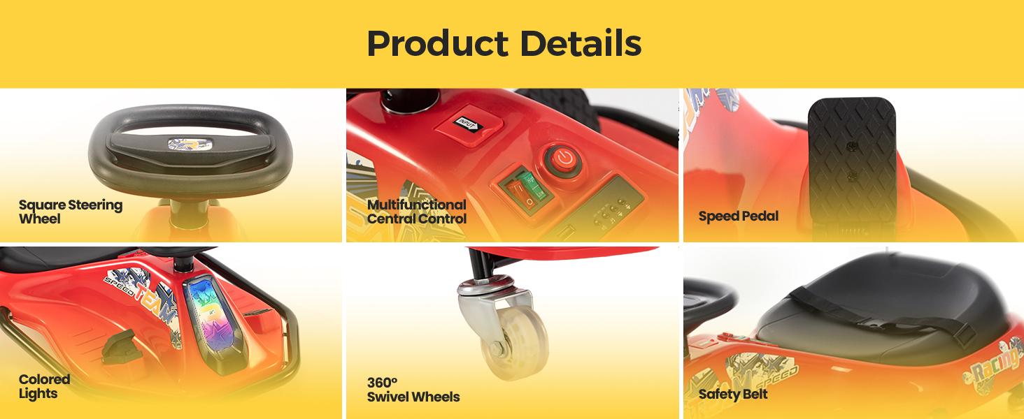 [Live] Sophia & William 24V Electric Wiggle & Drift 2-in-1 Go Kart with Light-Up Rear Wheels, 9.3 MPH Drifting Kids Ride On Car,  Ages 3+, with Slow Start, Flashing Wheels, Front Lights, Bluetooth Music, and Safety Harness, Gift for Boys & Girls