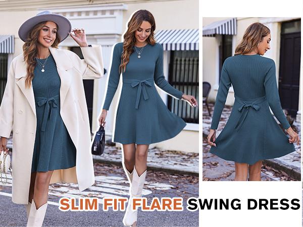 Women's Long Sleeve Dress Crewneck Pullover Sweaters A-Line Casual Swing Dress Bodycon Dress with Belt Thick Suitable for Fall and Winter Women's Long Sleeve Dress Crewneck Pullover Sweaters A-Line Casual Swing Dress Bodycon Dress with Belt Thick Suitable for Fall and Winter