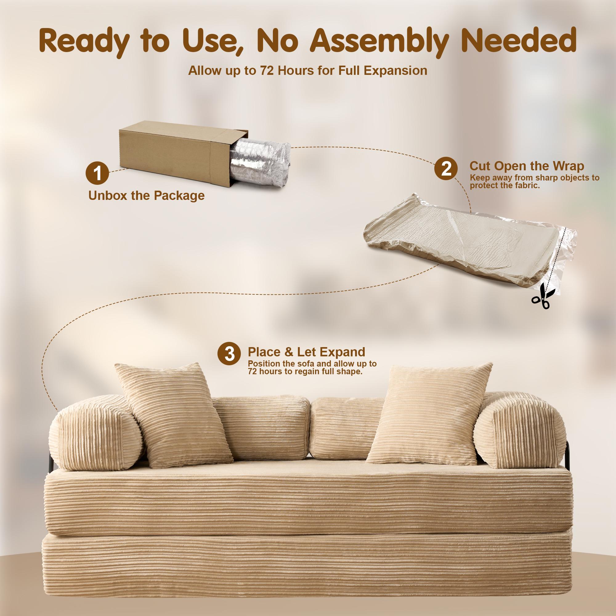 [March Limited-Time Sale]OOSWIFT 5-in-1 Folding 81" Cloud Floor Sofa Bed High-Quality Convertible Comfy Corduroy Fabric, Premium Sponge Padding, Multi-Functional Floor Sofa & Mattress for Living Room Upholstered Soft Couch,Christmas gift