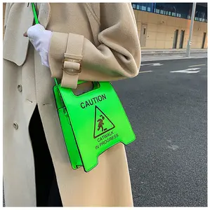 Creative Warning Sign Shoulder Crossbody Bag, Funny Caution Stop Sign Catwalk In Progress, Chain Storage Purse
