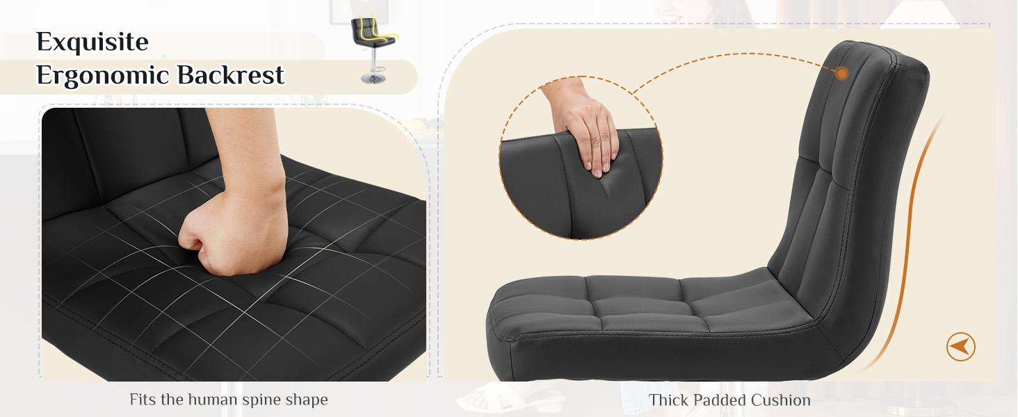 PU Leather Adjustable Swivel Bar Stool,Kitchen Counter Height Bar Stool,Thick Seat Cushion Square Island Bar Stool with Backrest 2 Piece Set