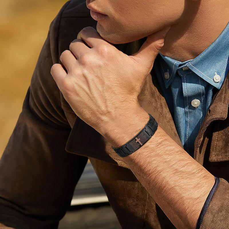 Men's Cross Magnetic Bracelet with Ultra Strength Magnets Adjustable Links Jewelry Box Gift Sizing Tool Included for Perfect Fit