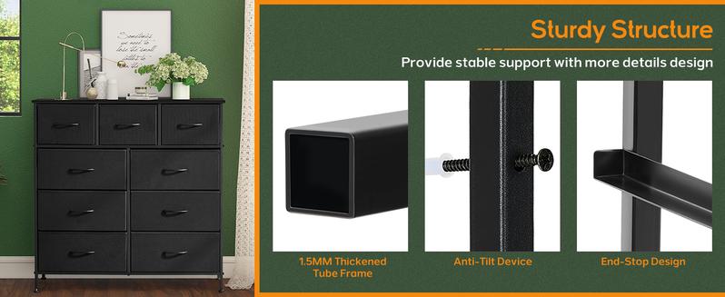 [DEAL] 9-Drawer Dresser, Storage Unit Organizer Chest for Clothes Tall Dresser & Chest for Bedroom, Hallway, Living Room, Dorm- Steel Frame, Wood Top