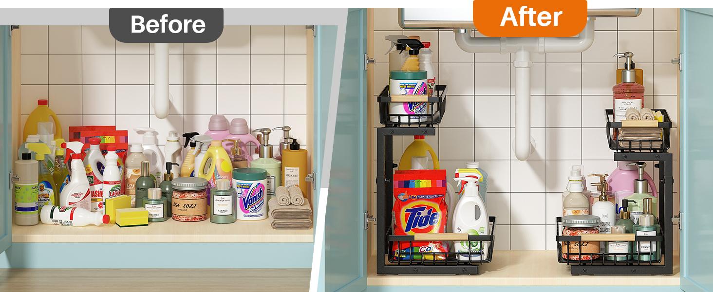 Under Sink Organizer, Height Adjustable Under Sink Organizers and Storage, 2 Tier Pull Out Drawer Cabinet Organizer for Kitchen Bathroom Under Sink Organizer, Height Adjustable Under Sink Organizers and Storage, 2 Tier Pull Out Drawer Cabinet Organizer for Kitchen Bathroom