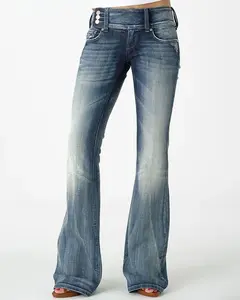 Midiross Vintage Button Side Design Mid Waist Stretch Flare Jeans