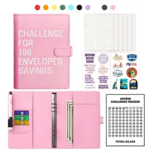 100 Envelopes Money Saving Challenge - A5 Money Saver Budget Binder Book with Cash Envelopes and Numbers, 100-Days of Easy and Funny Ways to Save $5,050 Cash Envelope Challenge Binder, Pink