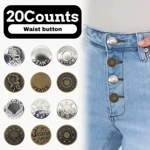20 Counts Sew-Free Adjustable Button Set – Metal Rivets & Repair Tools for Clothing Decoration (Random Designs for Men & Women)